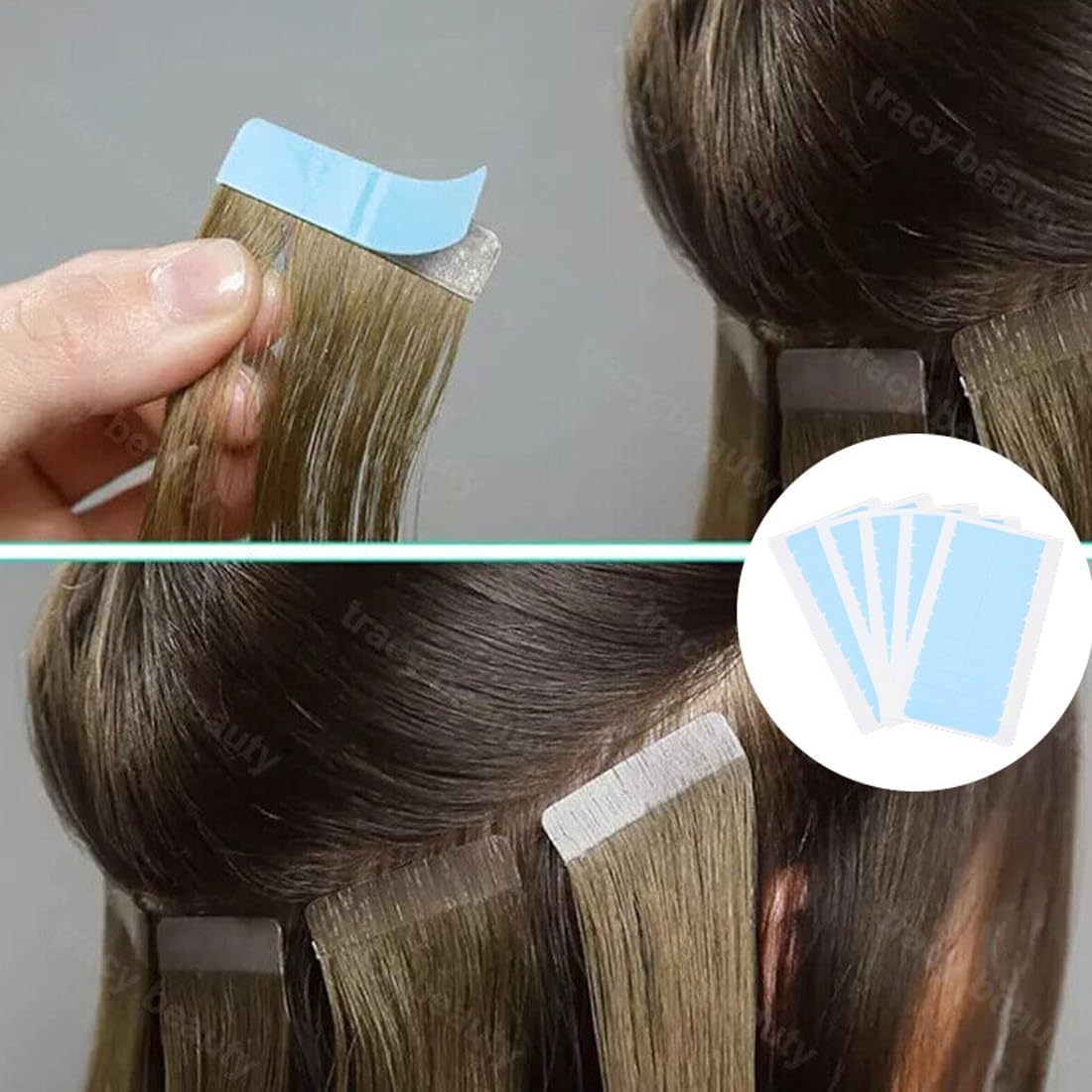 RTRTGS Pack of 20 Replacement Tapes for Tape-In Hair Extensions, High Adhesion, Hair Tape for Hair Extensions, Hair Weft (Transparent) image number 4