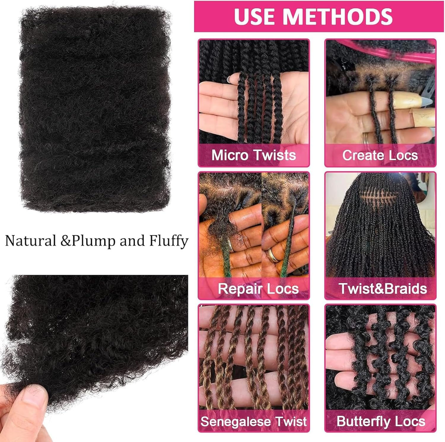 SHIHERESH 12 Inch Afro Kinky Curly Braiding Hair Bulk for Dreadlock Extensions 3 Bundles Marley Twist Hair Bulk for Micro Locs Spring Afro Twist Braids and Repair Locs (27#, 30 G/Pack) image number 1