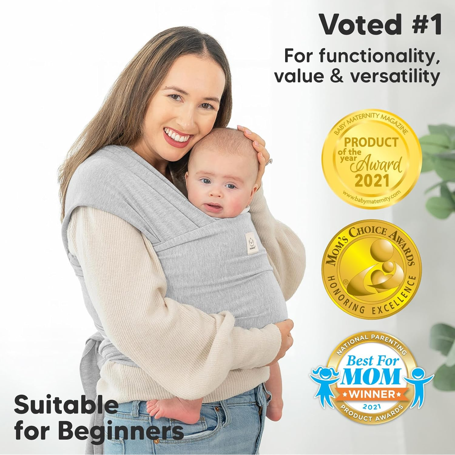 Keababies Baby Wrap Carrier - All in 1 Original Baby Carrier Newborn to Toddler Sling, Easy to Wear, Hands Free Bonding, Lightweight, Breathable Infant Wraps (Light Heather) - Ash Gray image number 6
