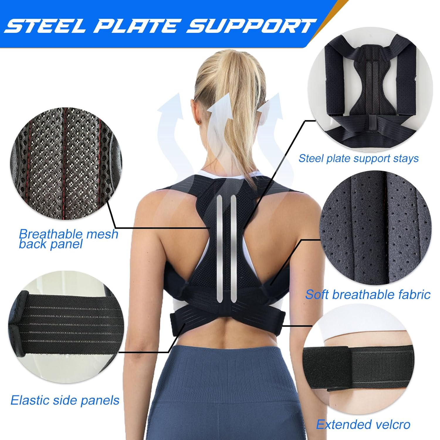 Avaneeny Posture Corrector for Women & Men, Adjustable Back Brace for Neck Shoulder Upper Back Pain Relief, Breathable Back Straightener with Clavicle Support-Strangulation Black-L