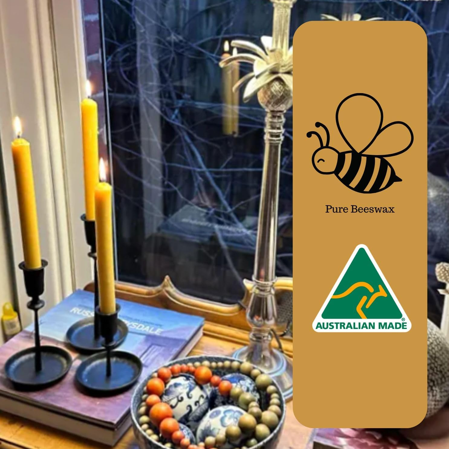 6Pcs Australian Made 100% Pure Organic Beeswax Tapered Candles, 14HR Burn Time, Meditation/Prayer Taper Candles - 22Mm X 220Mm, Natural Beeswax Candles, Organic Beeswax Taper Candles (22Mm X 220Mm) image number 5
