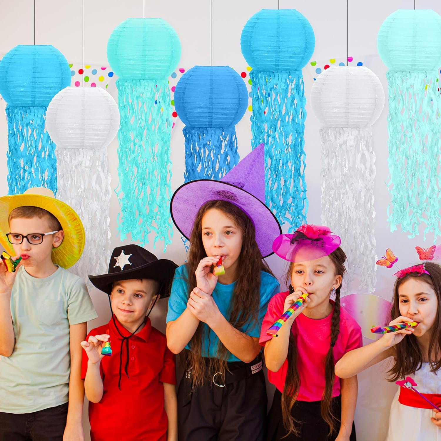 Retisee 12 Pcs Hanging Jellyfish Paper Lanterns under the Sea Ocean Party Decorations Jelly Fish Decor for Mermaid Beach Theme Birthday Party Baby Shower Baby Classroom, Multicolor(Classic Color) - Classic Color image number 6