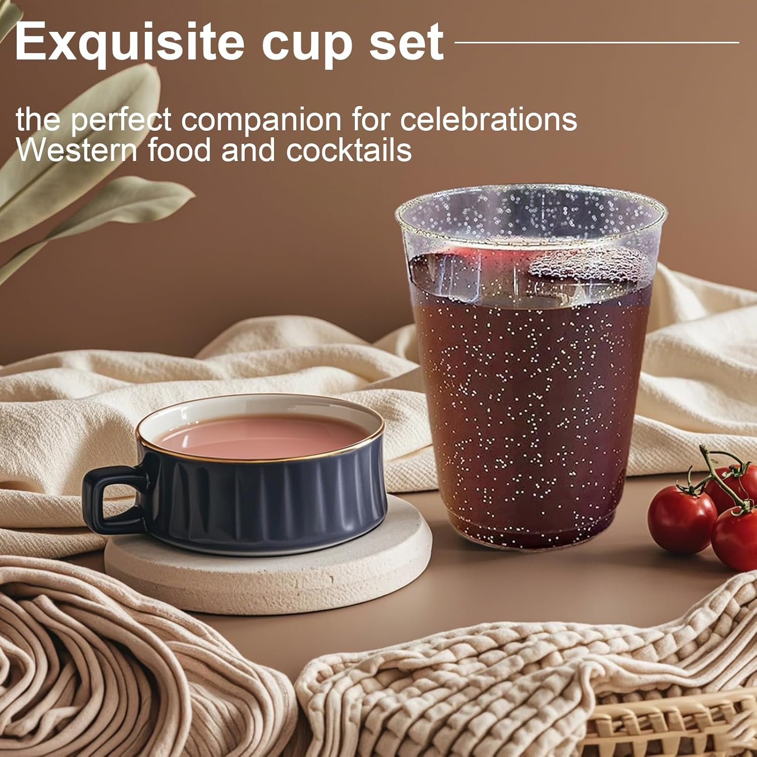 50 Pcs Reusable Plastic Tumbler Cups, Silver Glitter Tumblers,Reusable Elegant Party Cups for Wedding,Parties,Holiday Gathering (10 OZ/300 ML) image number 1