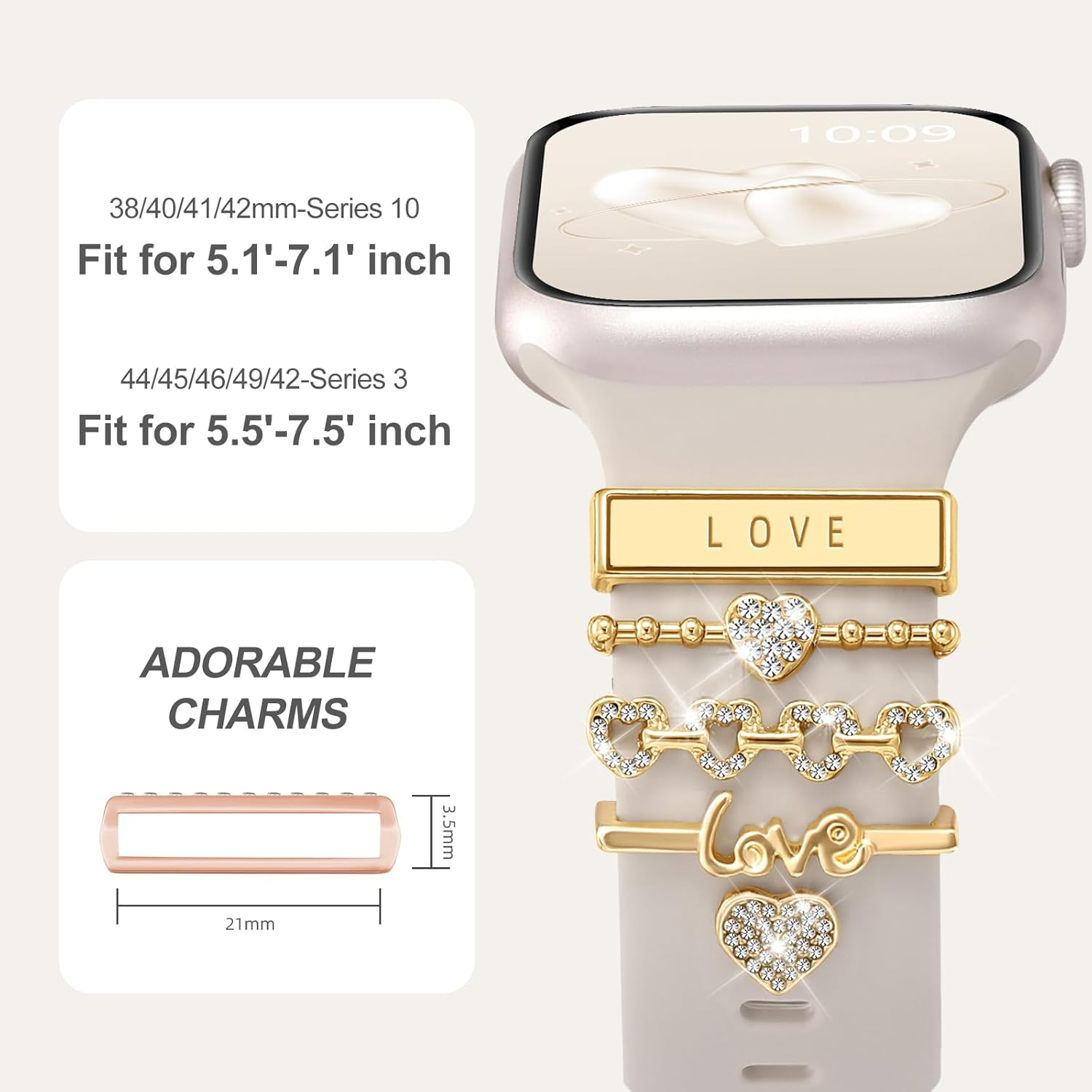 Ouwegaga 5Pcs Decorative Charm Band Compatible with Apple Watch 38Mm 40Mm 41Mm 42Mm 44Mm 45Mm 46Mm 49Mm, Soft Silicone Decorative Ring Loops for Iwatch Series 11 10 9 8 7 6 5 4 3 2 1 SE Ultra 3 2 1