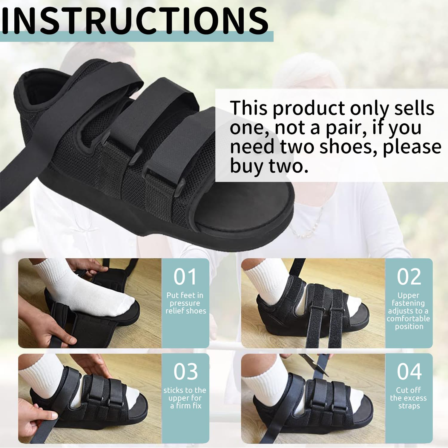 Post Op Recovery Shoe Adjustable Medical Walking Shoe Forefoot Off-Loading Healing Shoe for Post Surgery or Operation Support, Broken Foot, Bunions Broken Big Toe Surgery Forefoot Splint (M) image number 3