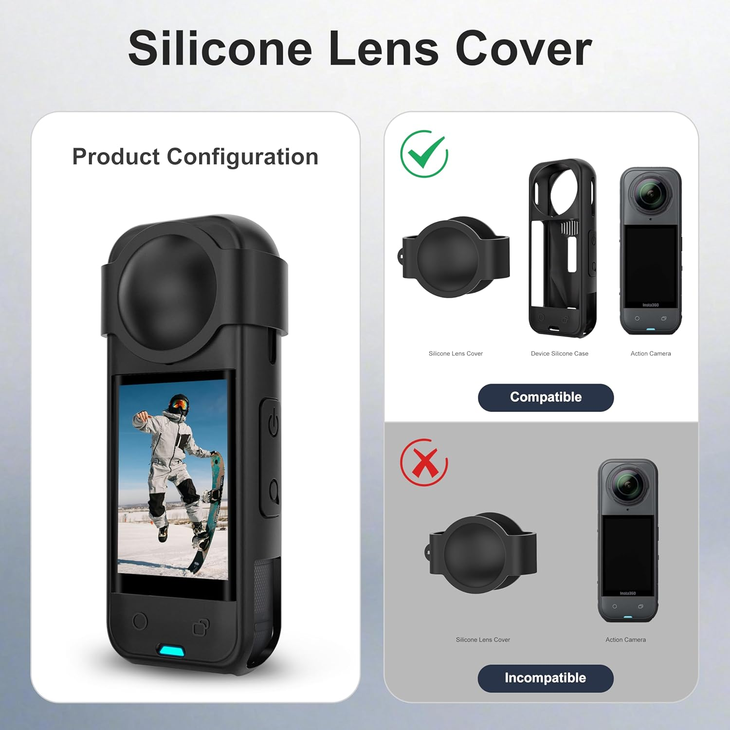 Fitstill Protection Accessories Kit Only for Insta 360 X5 Optical 2PCS Tempered Glass Screen Protector+Rubber Lens Cap+Silicone Rubber Protective Case+Silicone Support Base Mount Insta 360X5 Accessory image number 3