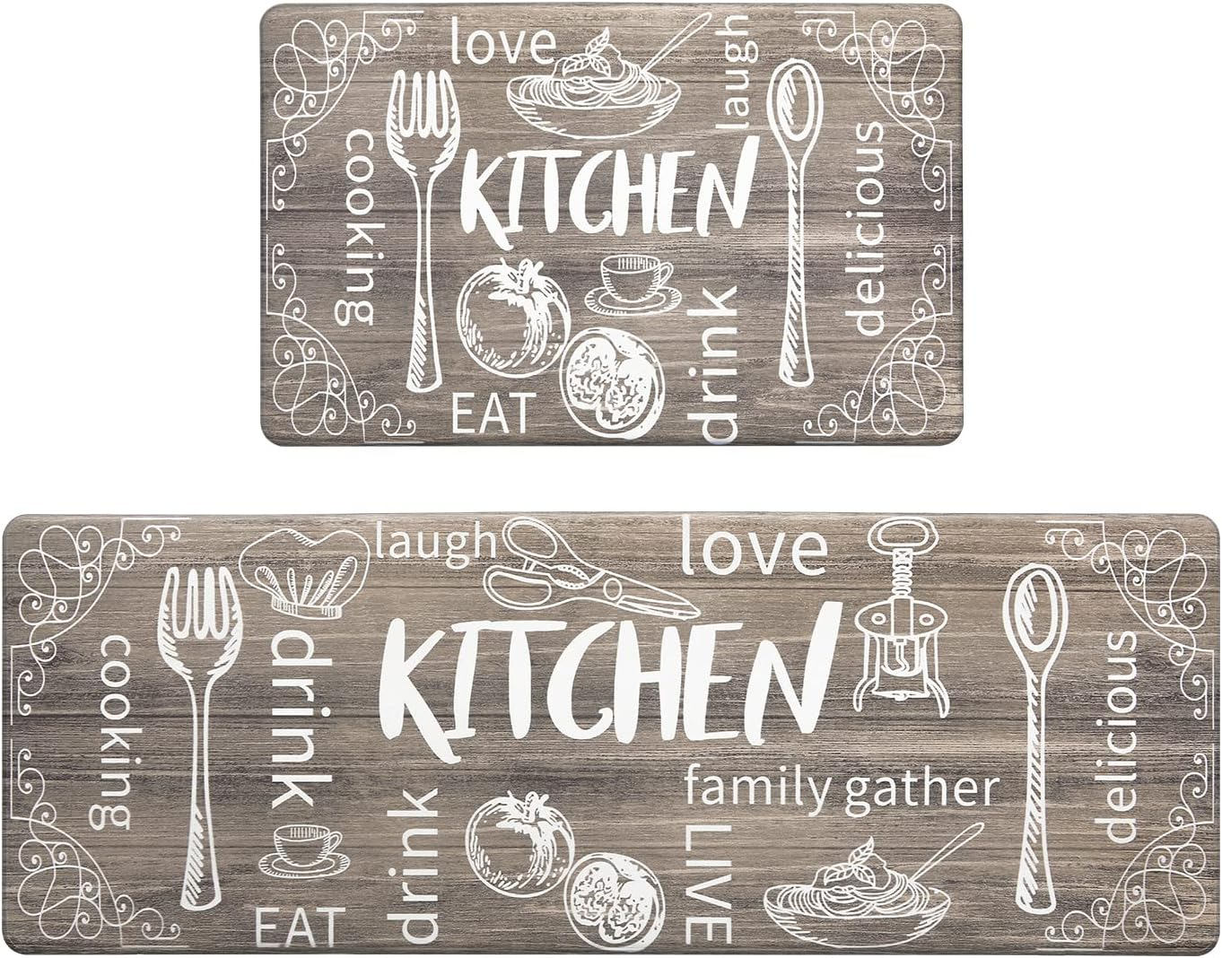 HEBE anti Fatigue Kitchen Rug Set of 2 Non Slip Cushioned Kitchen Mats for Floor Waterproof Comfort Kitchen Rugs and Mats Farmhouse Chef Mats Floor Carpet for Sink,Laundry Room,Brown