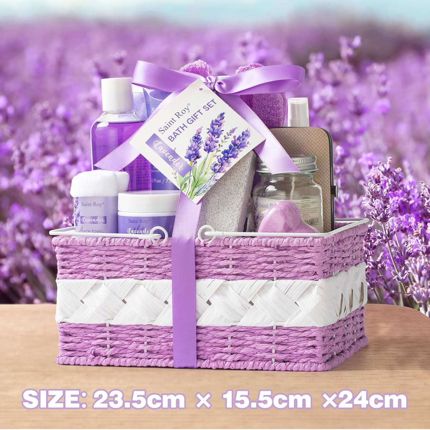 Bath Gift Basket for Women & Men, Luxury Self Care Home Spa Kit Lavender Bath Gift Basket 20Pcs Includes Nail Clippers Set, Pumice Stone, Bath Bomb, Candle, Bath Gloves & More Christmas Spa Gifts Mom