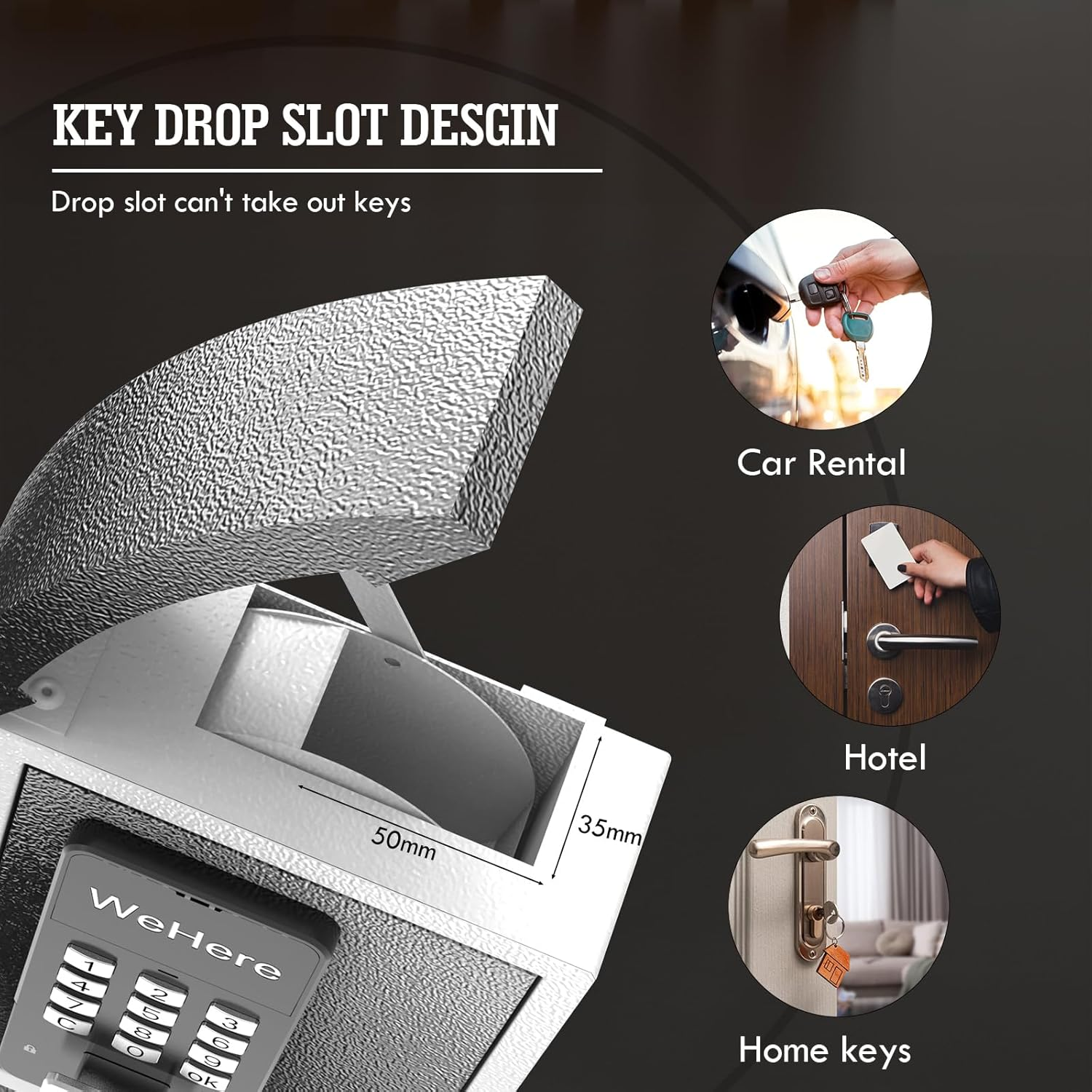 Didihere Key Lock Box with Drop Slot, Porch Hide a Key Box Wall Mount, Smart Key Lockbox for House Outside, Realtors, Apartment, Store, Multiple Unlocking Ways image number 6