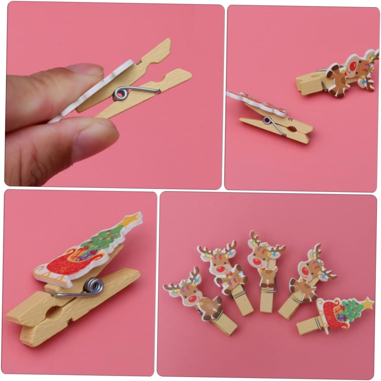 50Pcs Creative Christmas Photo Clips Natural Wood Memo Clips for Photos Craft Pegs Decorative Clothespins for Holiday Displays and Home Decor