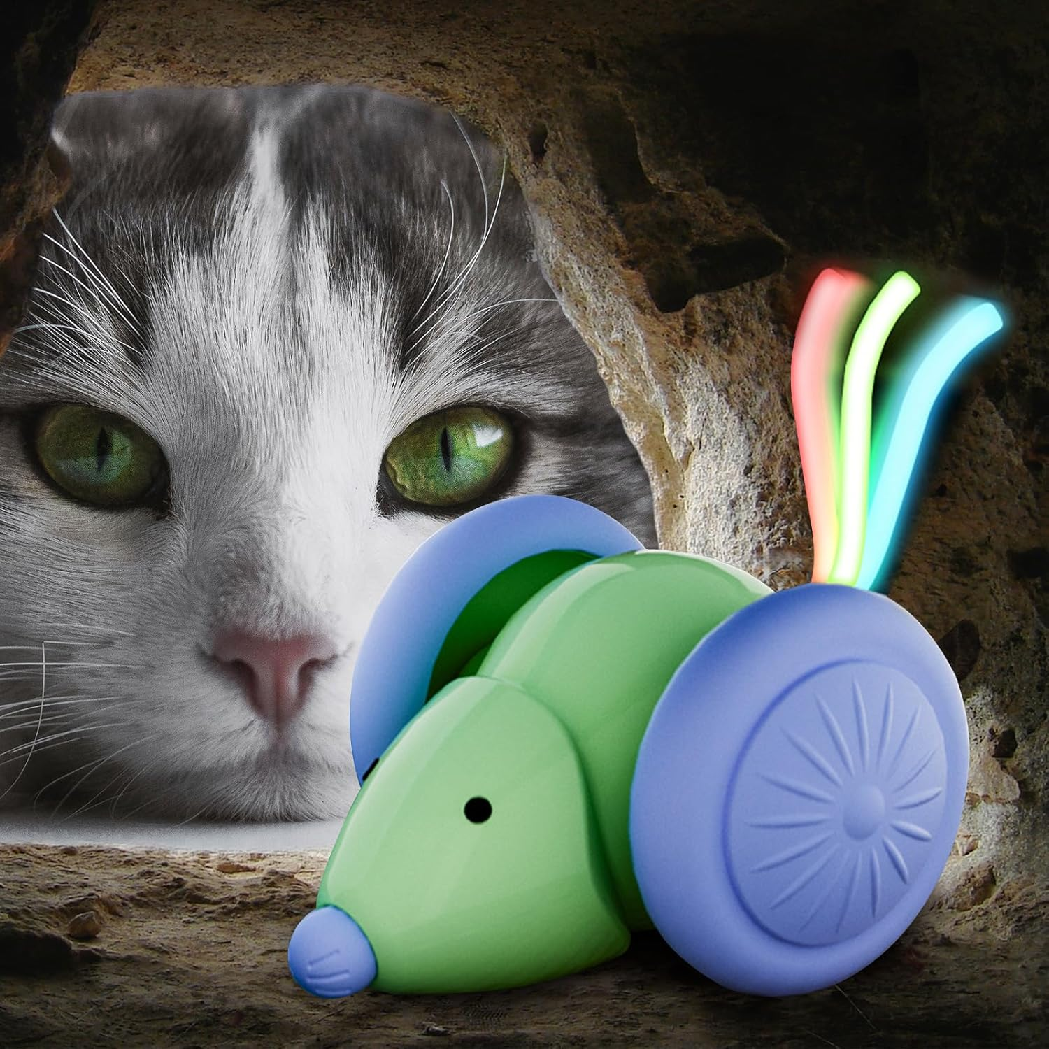 Sobirdos Smart Electric Cat Toy, Cat Toys for Indoor Cats,Interactive Mouse Toy, Kitten Toys,Interactive Cat Toy, Automatic Cat Toy,Silent Cat Toy with LED Lights,Auto On/Off,Usb Rechargeable(Green) image number 6