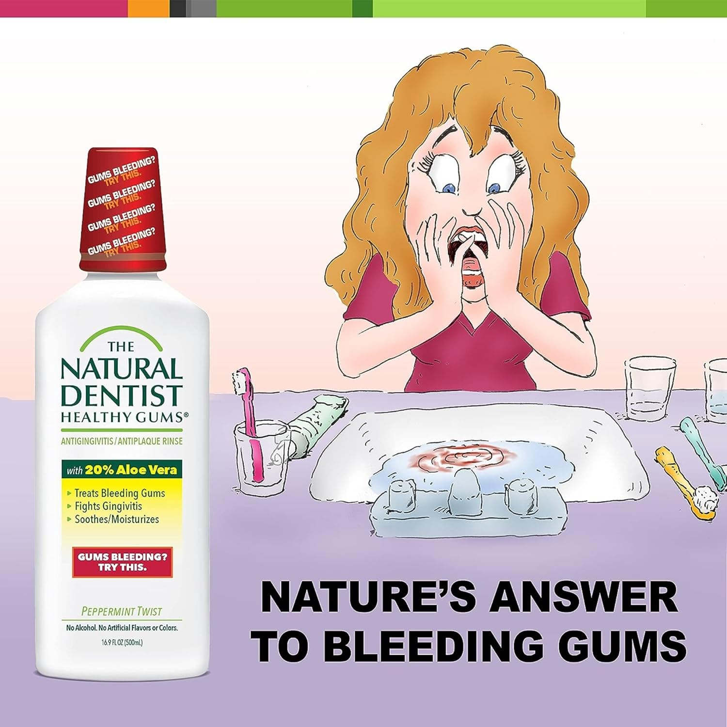 The Natural Dentist Healthy Gums Antigingivitis Mouthwash to Prevent and Treat Bleeding Gums and Fight the Gum Disease Gingivitis - Peppermint Twist Flavor, 16.9 Oz. image number 3