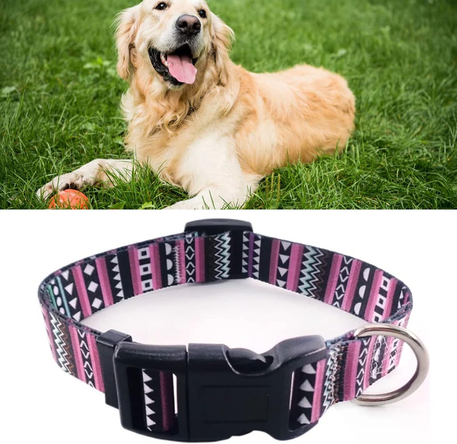 Dog Collar, Print Floral Adjustable Soft Stylish Pet Collar with Safety Buckle, Themed Flower Print Comfortable Soft Cute Dog Collar for Small Medium Large Dogs M image number 3