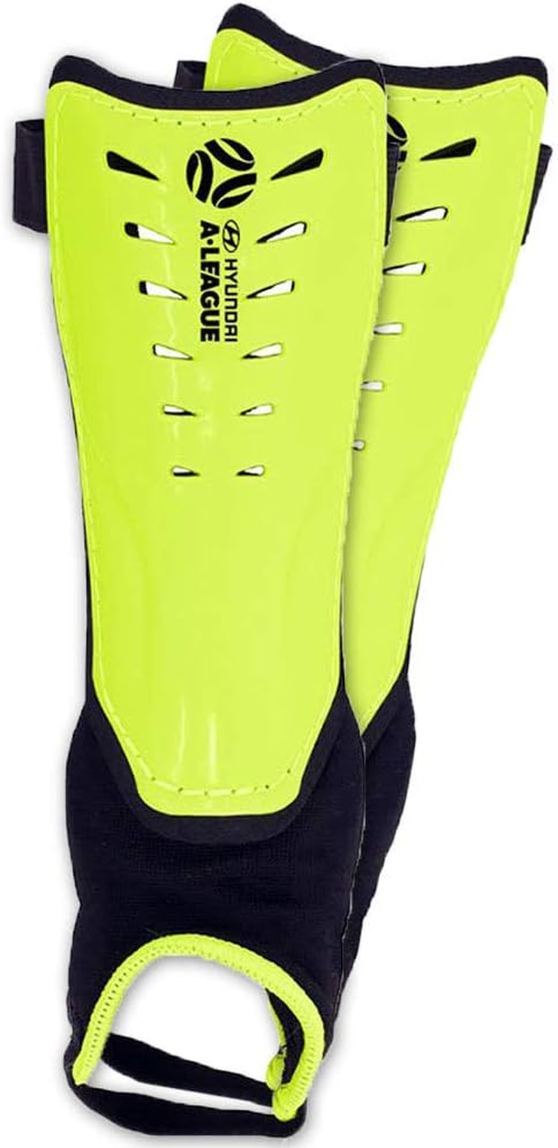 Summit Hyundai A-League Approved Soccer Shin Guards with Sock - Official Football Gear with Integrated Ankle Protection, Foam Backing, Breathable Vents and Elastic Strap (Small Size)