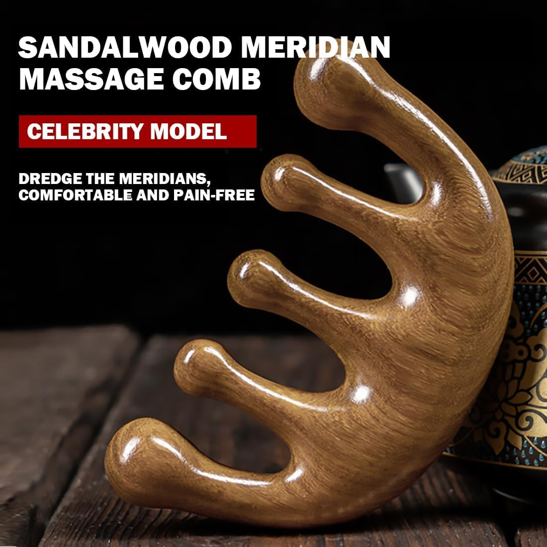 Cureder Wooden Scalp Massager - Handmade 100% Natural Green Sandalwood Wide Tooth Combs - Wood Massage Comb & Sandalwood Comb for Luxurious Hair Care image number 2