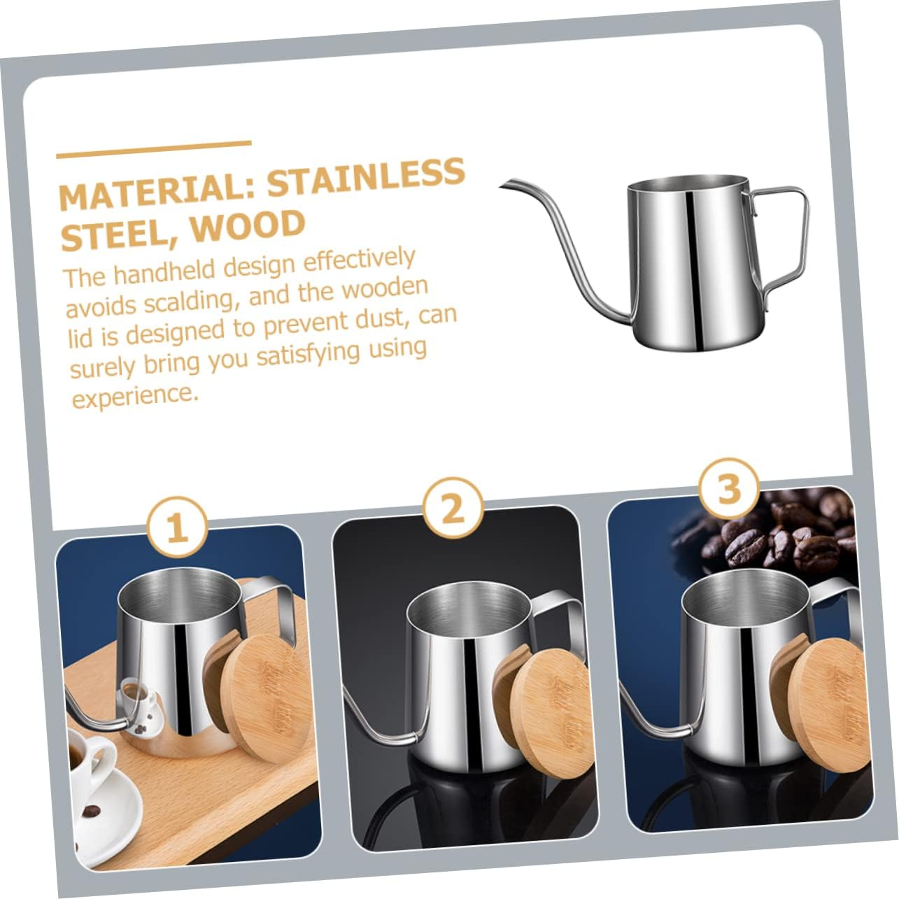 NOLITOY Hand Brew Coffee Maker Portable Stainless Steel Kettle Narrow Spout Carafe for Tea image number 3