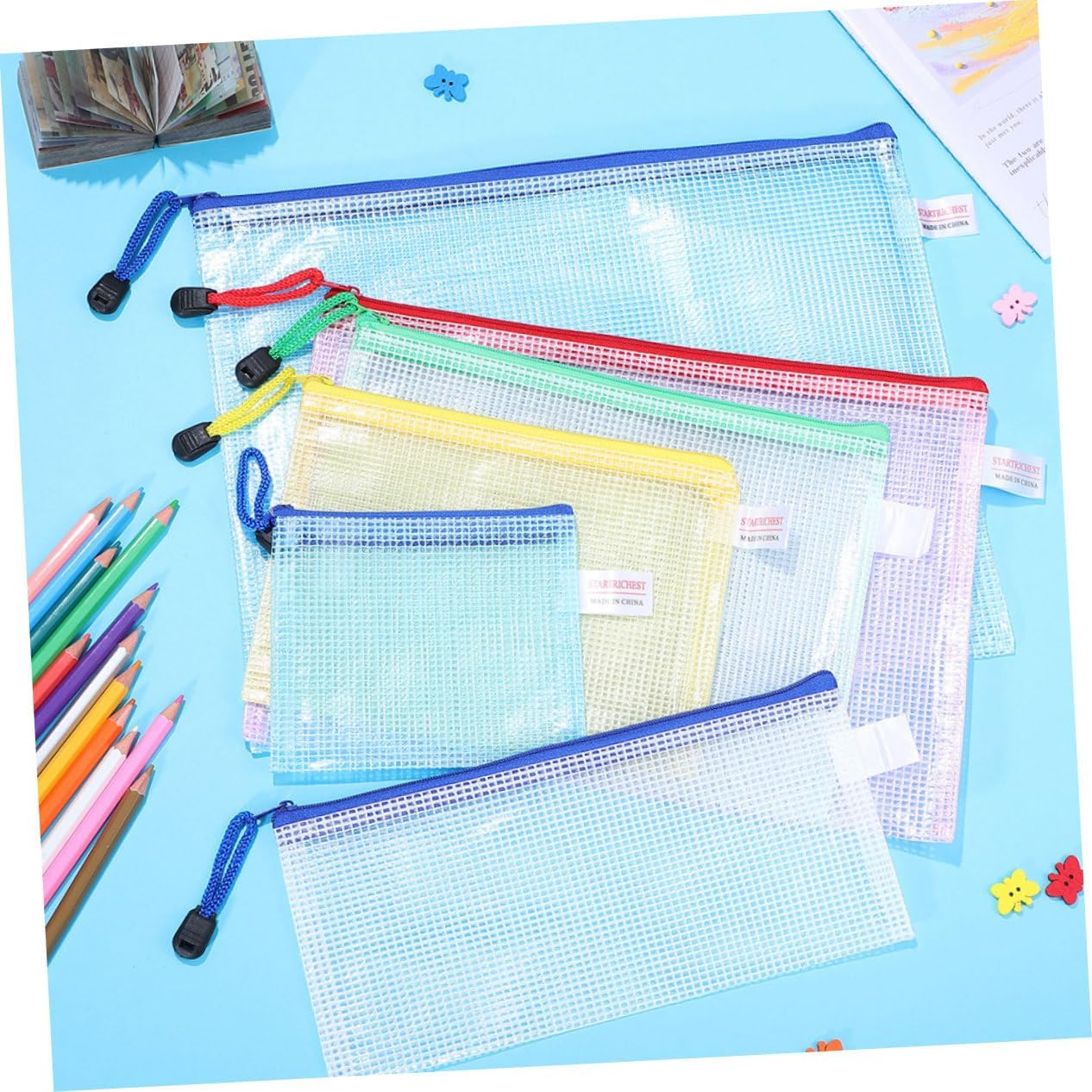 LAPYAPPE 16Pcs Mesh Zipper Pouch for Document Organization Multi Transparent File Bags for Storage Material for Stationery and Travel Supplies image number 3