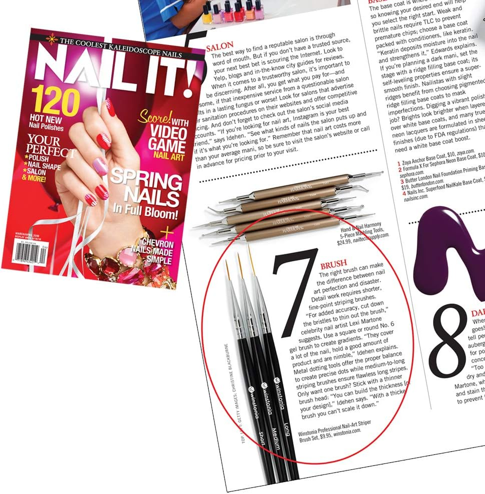 Winstonia Striping Nail Art Brushes for Long Lines, Details, Fine Designs. 3 Pcs Striper Brushes Set - AMAZING TRIO image number 5