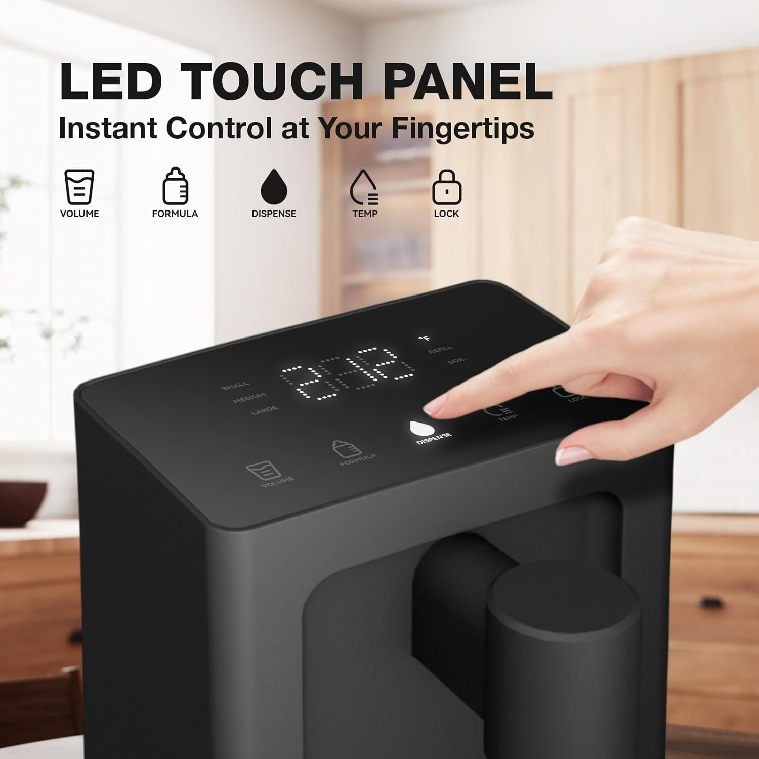 AIRHOP Instant Hot Water Dispenser, Quick Heating Hot Water Dispenser with Child Locks, Adjustable 5 Temp with 3 Water Volume Dispense, 3L Removable Tank, Ideal for Home Office Kitchen, Black image number 2