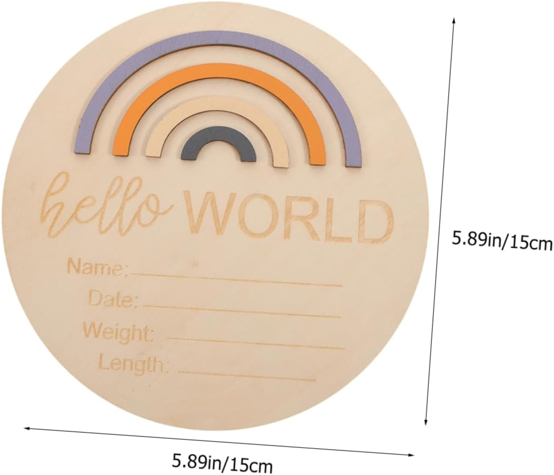 INOOMP 2Pcs Birth Announcement Sign round Wooden Name Plaque for Newborn Milestone Decor Unique Rainbow Design for Shower and Photography Props image number 5