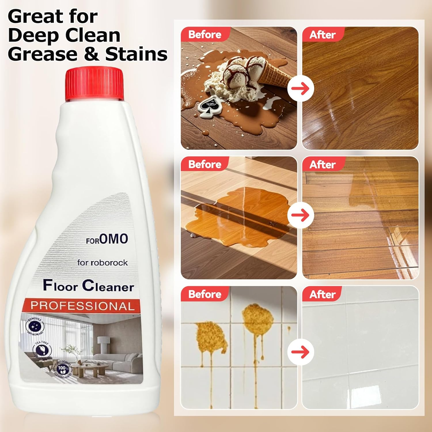 Floor Cleaning Liquid, Floor Cleaner for Hardwood and Tile Floors, Compatible with Mopping and Wet/Dry Robot Vacuum Cleaners, Suitable for All Machines image number 5