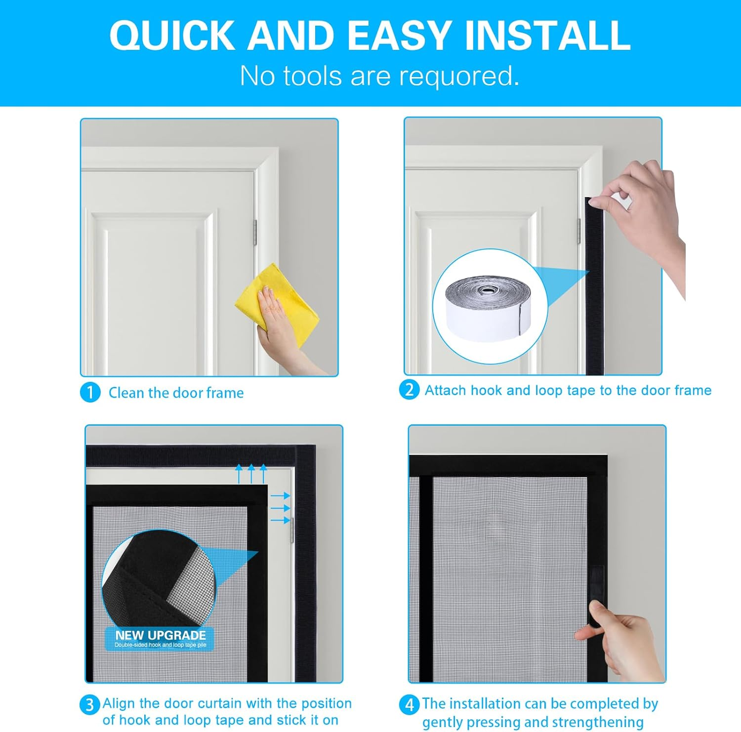 Fillis Magnetic Fly Screen Doors 140X240Cm, Mosquito Proof Door Curtains, Fiberglass Mesh with Full Frame Hook and Look, Keep Insects Out