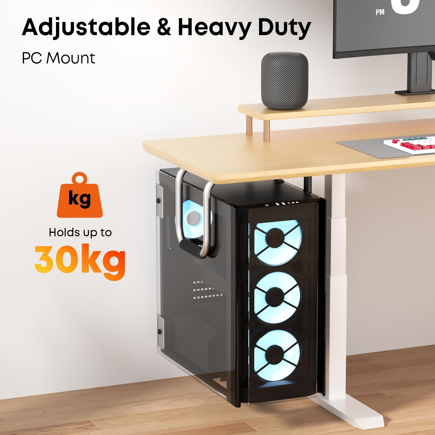 Heavy Duty Adjustable Under-Desk PC Mount Fits Most Computer Cases, Computer Case Holder with Protective Padding, Good Air Circulation, Supports up to 30 Kg, Black image number 6