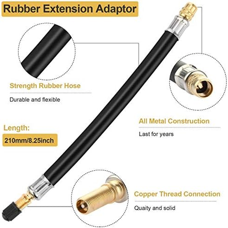 Mudder 2 Pieces 8.25 Inch Flexible Extension Tire Valve Adaptor and 2 Pieces 90 Degree Tyre Valve Extension Adaptor for Universal Cars Truck Motorcycle Bike Scooter image number 2