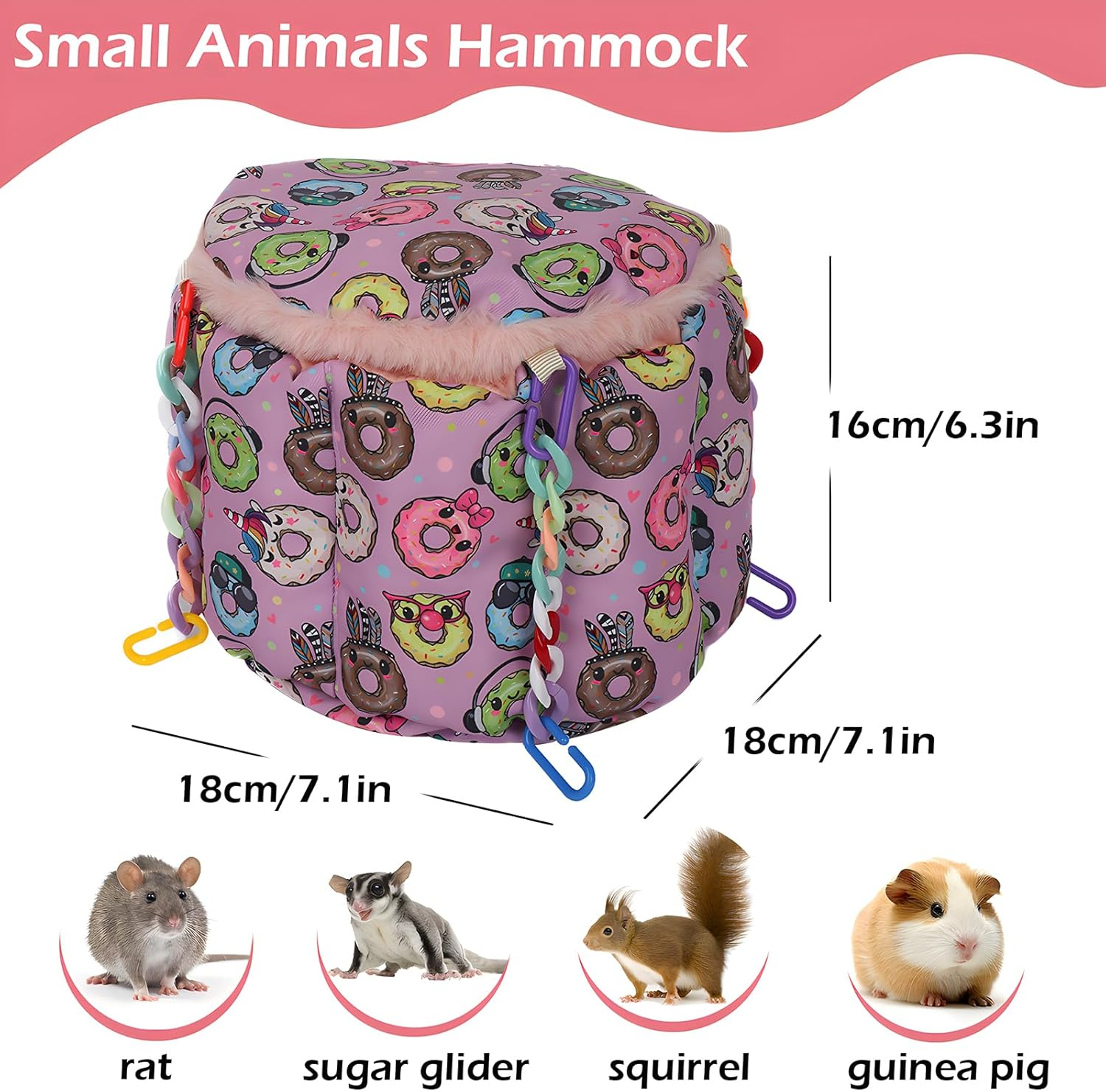 Jevnd Rat Hammock for Cage, Rat Hanging Bed, Rat Cage Accessories Warm Sleeping Nest Bed, Small Animal Cage Hammock for Rats, Mice, Sugar Glider, Squirrel - Pink image number 2