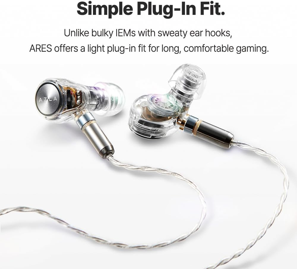 AZLA ARES Clear &ndash; Gaming Earbuds with Mic for FPS, Iems for Gaming &ndash; 1DD+1BA Dual Drivers, Detachable MMCX, Kevlar Cable &ndash; Headphones with Mic Compatible with PS5, Xbox, Nintendo Switch, PC image number 3