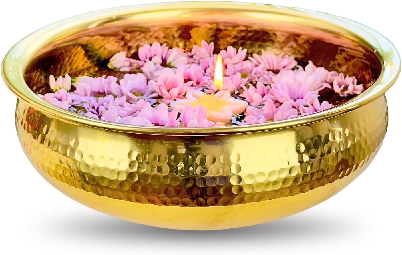 Indian Impressions | Modini Embossed Urli Gold | Handcrafted Aluminium Decorative Aluminiumtray | Home D&eacute;cor, Festive Decoration, and Gifting | Ideal for Home and Office