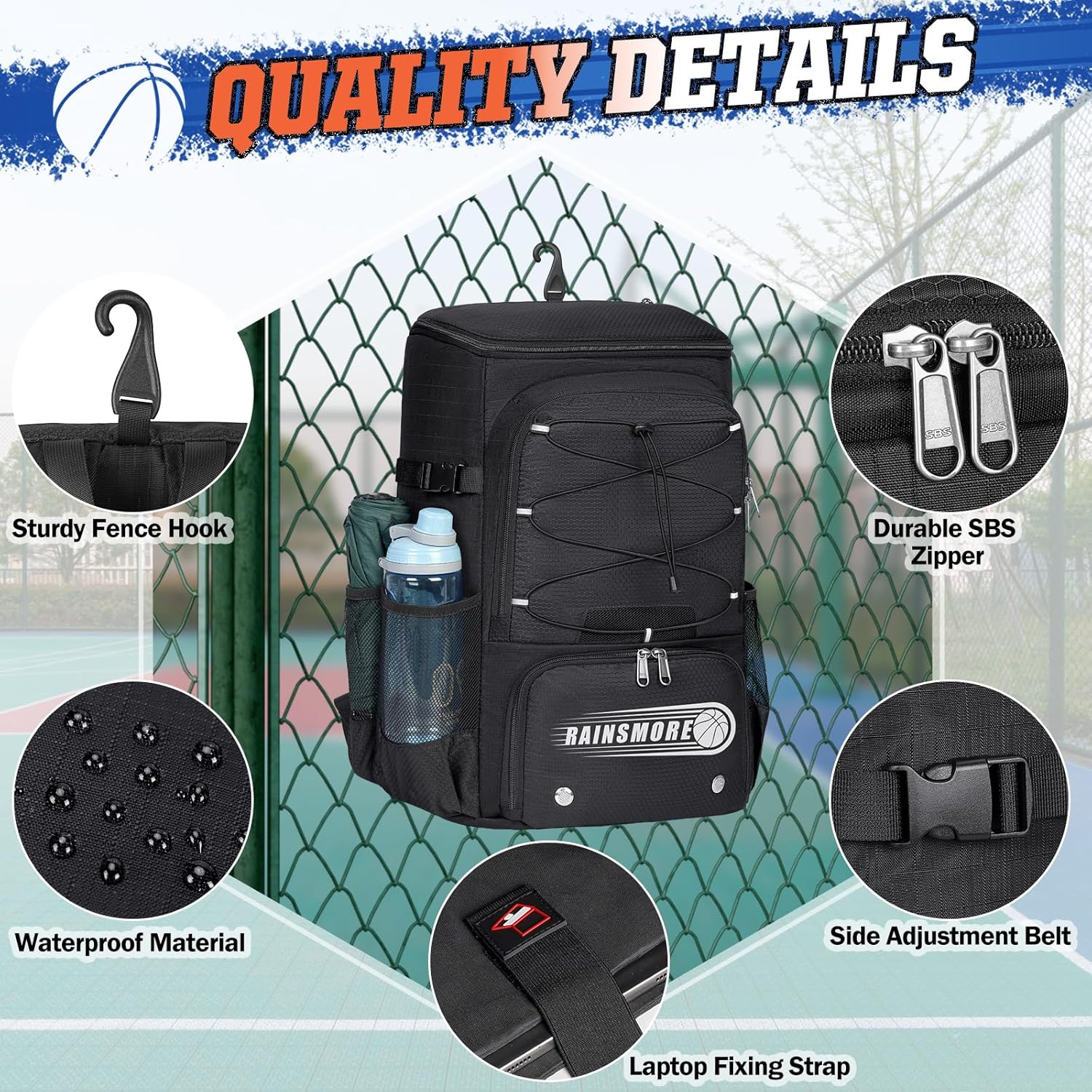 Basketball Backpack 45L Basketball Bag with Separate Ball Holder & Shoes Compartment Water Resistant Sports Bag Basketball Equipment Bags Fit Volleyball, Soccer, Swim, Gym, Travel - Gray image number 5