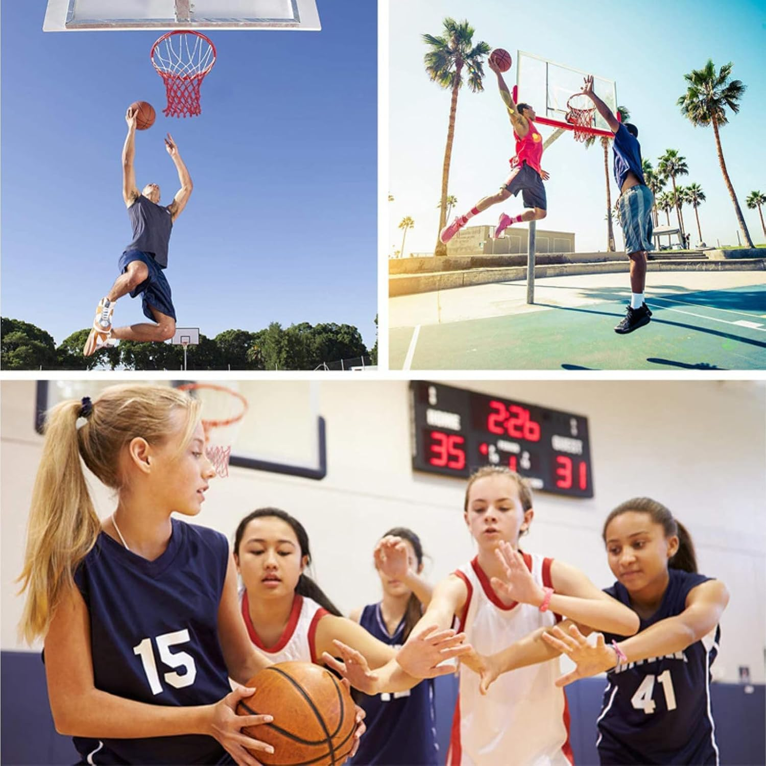 2 Pack Basketball Net Replacement, Professional Grade 12 Loop Indoor & Outdoor Nets, All-Weather Fade Resistant Design with Anti-Whip Technology (Red/White/Blue) image number 5