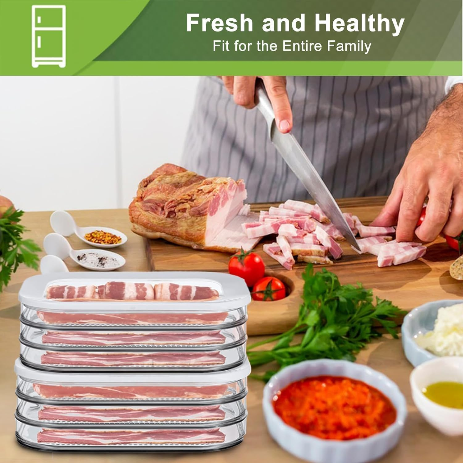 HOMIEST Deli Meat Container for Fridge, Bacon Lunch Meat Container for Refrigerator, Meal Prep Containers, Stackable Food Storage Boxes for Cold Cuts, Salami, Deli, Lunch Meat, BPA Free, 18.6Oz image number 5