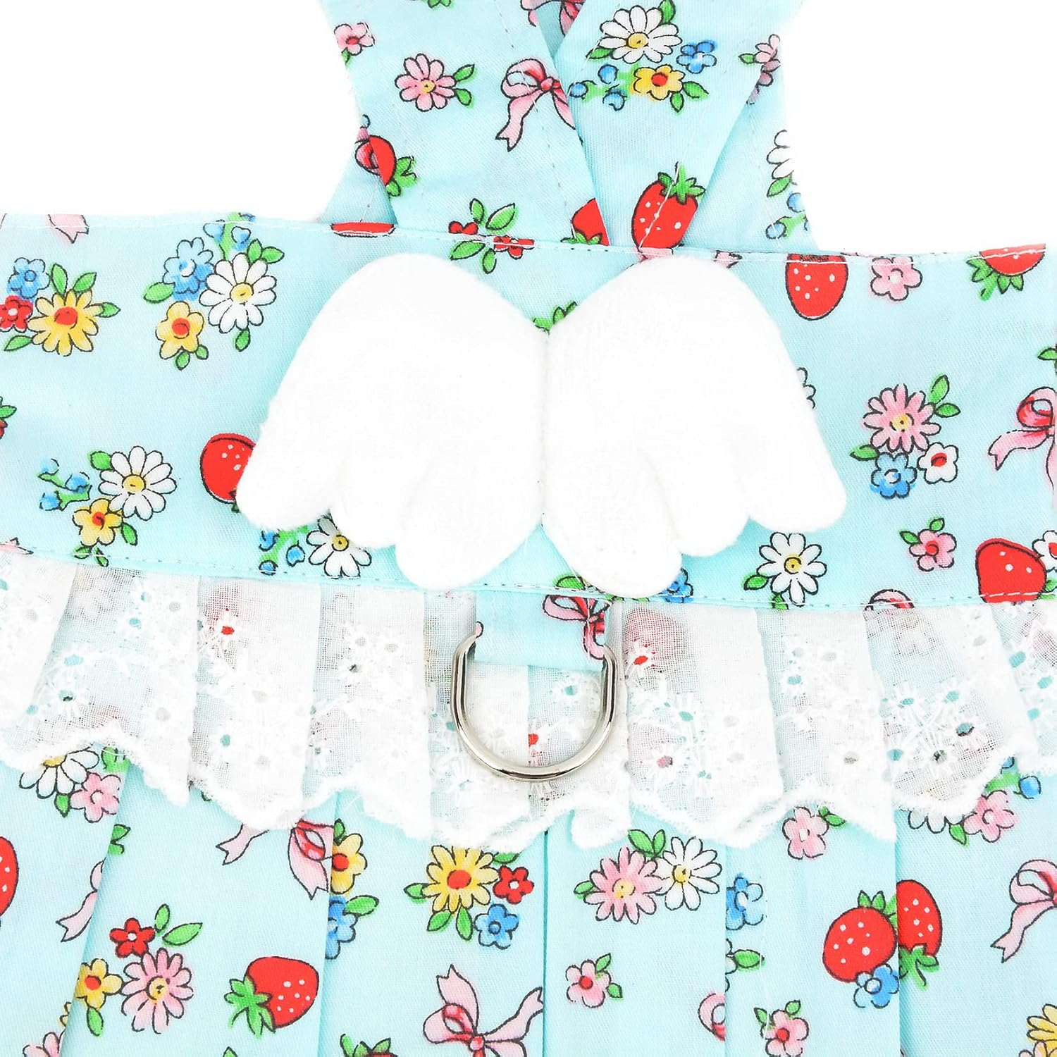 Zunea Small Dog Harness Dress with Leash Set No Pull Puppy Girls Vest Harnesses with Angel Wing Cute Princess Dresses with D Ring Flowers Strawberry Printed Pet Cat Chihuahua Clothes Blue M image number 1