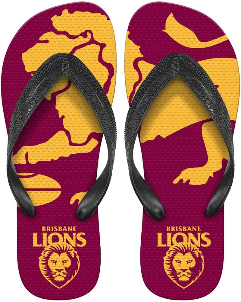 Brisbane Lions AFL Thongs Plugger Flip Flops - Medium