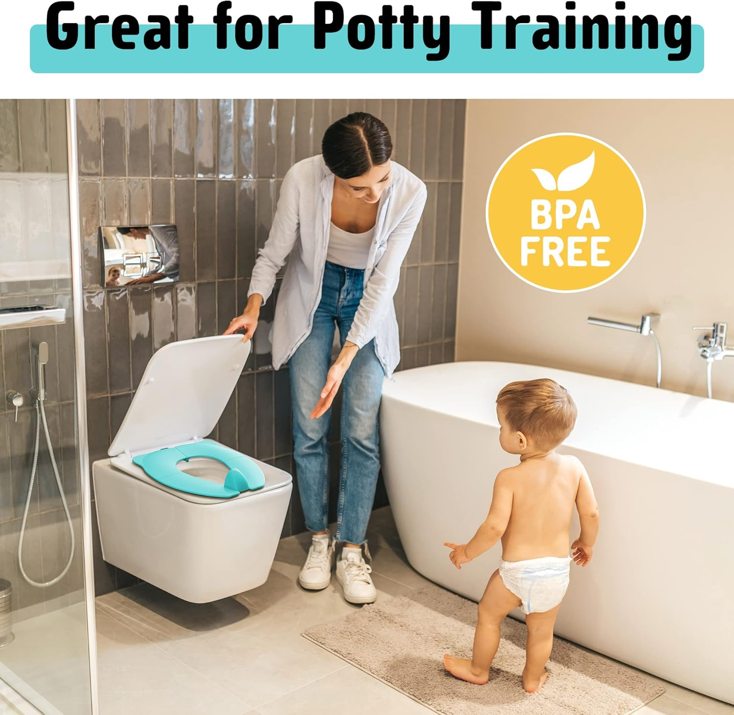 Maliton Travel Potty Seat for Toddler & Kid Travel, Portable Foldable Potty Seat with Storage Bag, Non-Slip Potty Training Toilet Seat Cover Wth Splash Guard (Aqua Green) - Aqua Green image number 3