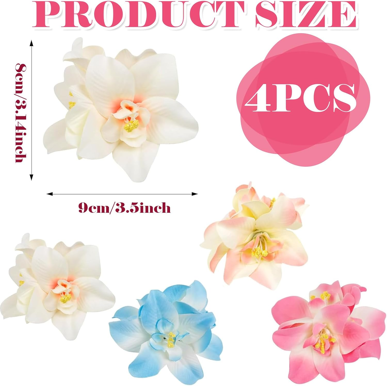ASOMI 4 Pieces Hawaiian Flower Hair Clips for Women 3.5 Inch Artificial Tropical Hair Clip Hibiscus Claw Clip Beach Holiday Party Boho Hair Accessories image number 5