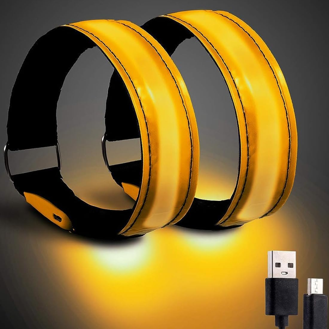 2 Pack USB Rechargeable LED Armbands,Led Reflective Arm Bands for Night Walking,360&deg; Reflective LED Bracelets,Armband Reflector for Running