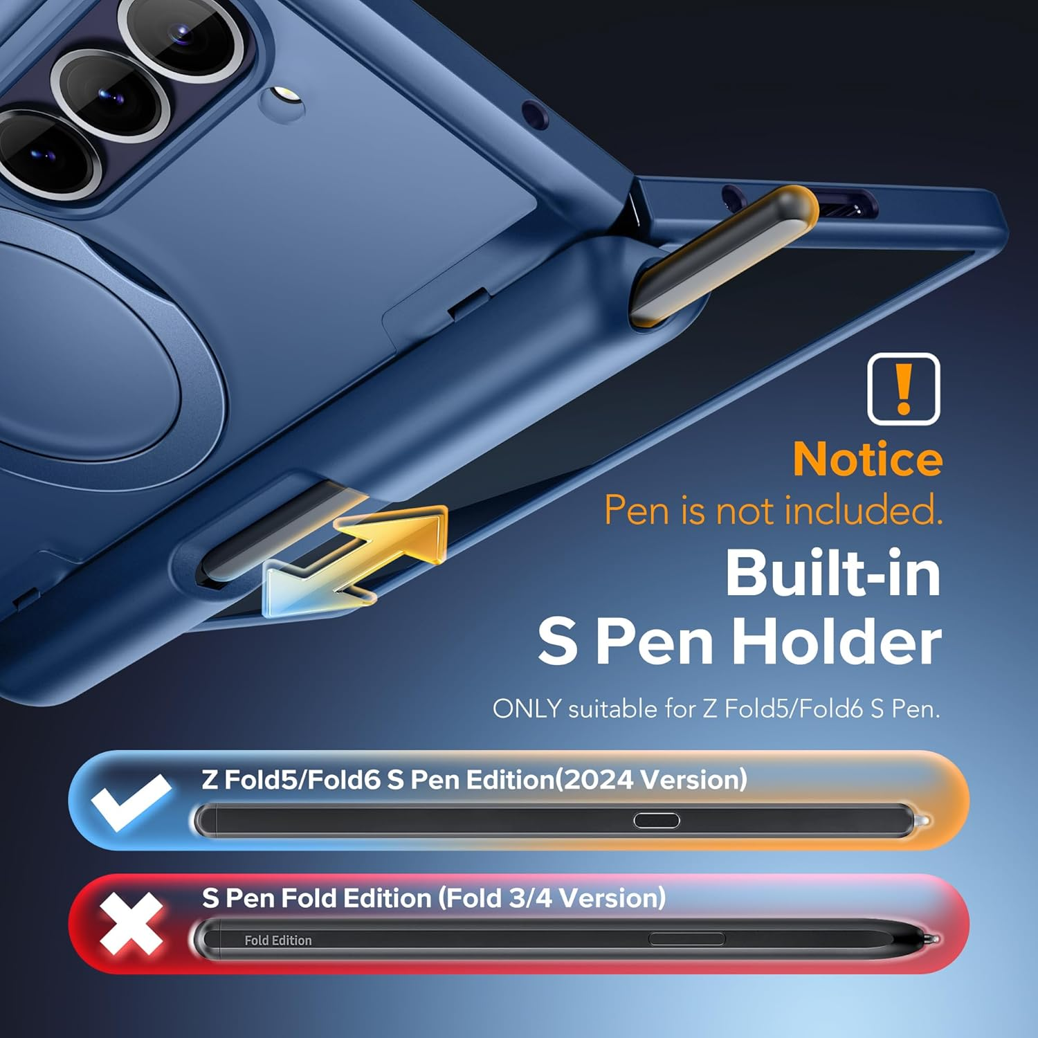 MOBOSI Upgraded 360&deg; Spin Magnetic Ring Stand for Z Fold 6 Case with S Pen Slot, Compatible with Magsafe, 18FT Military Grade Protection, Shockproof Case for Samsung Galaxy Z Fold6, Privacy Blue image number 2