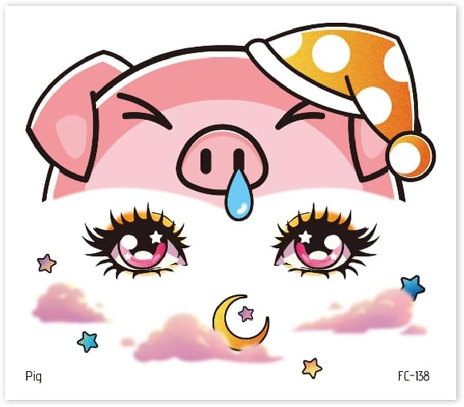 Shalve Animal Temporary Face Tattoos 15 Sheets Pack Partywind Glitter Waterproof Face Stickers for Face Painting Makeup Birthday Party Favors Supplies Goodie Bag Stuffers Cow Tiger Snake Rabbit Pig Shark image number 4