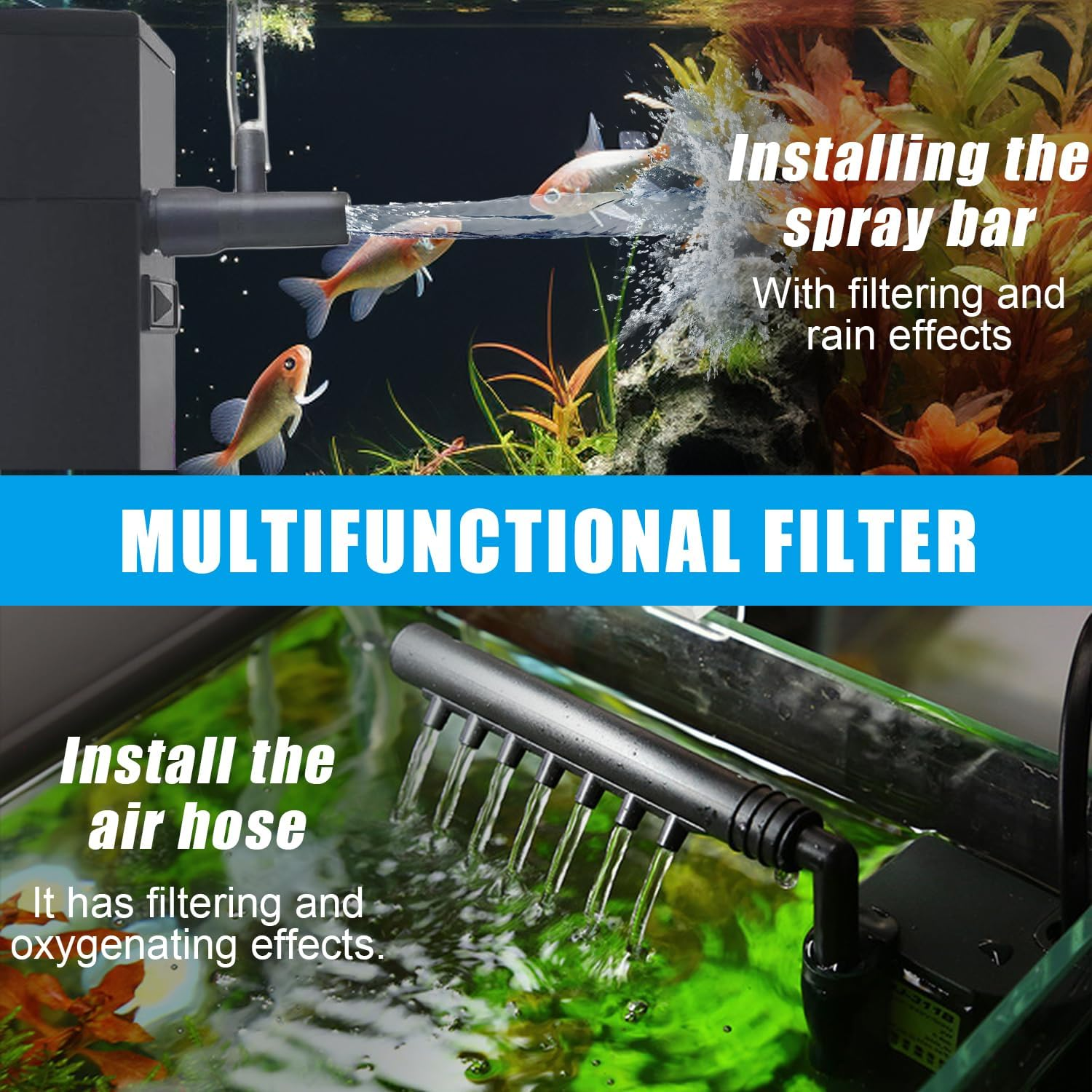 Submersible Fish Tank Filter, 6W Aquarium Filter with Water Pump, 600L/H Adjustable Internal Fish Tank Filter, for Aquarium Filtration, Oxygenation, Circulation image number 2
