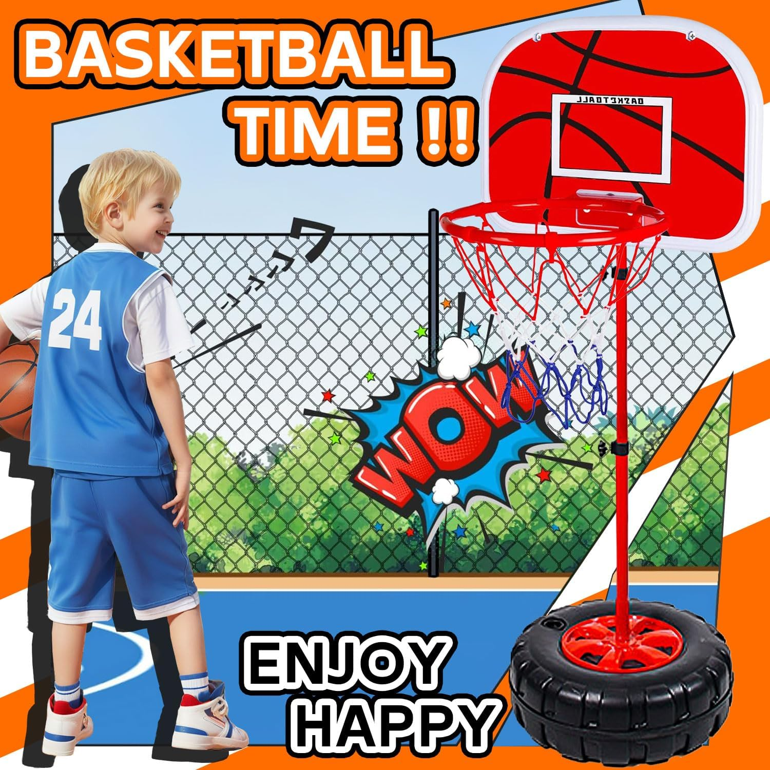 Children'S Basketball Hoop, Height Adjustable Indoor Outdoor Mini Basketball Toy with 2 Basketballs & 1 Pump for Babies, Children, Boys, Girls from 3 to 8 Years (150 Cm) image number 1