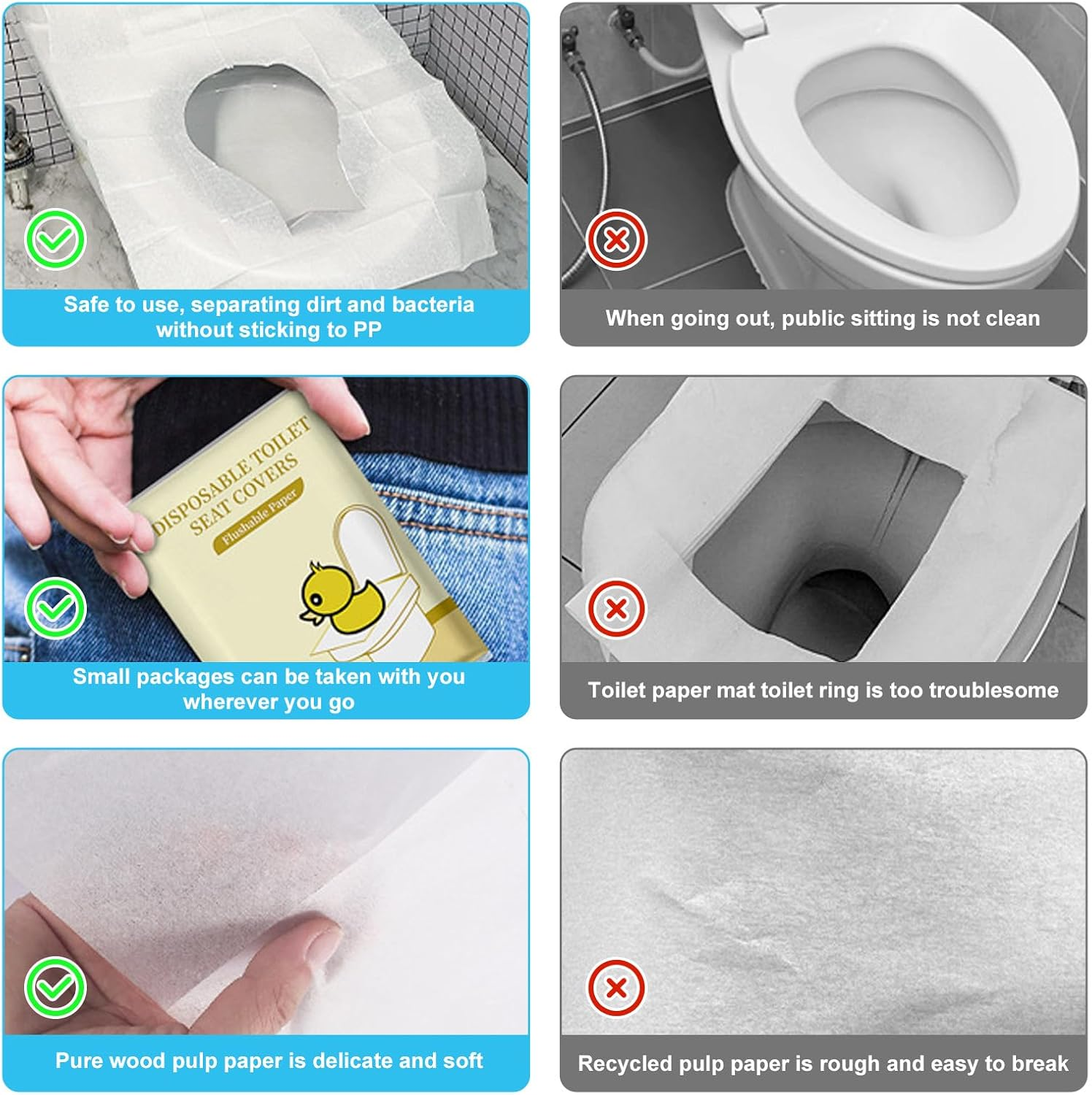 100PCS Disposable Flushable Toilet Seat Covers &ndash; Travel Essentials for Public Restrooms, Airplane, Camping & Outdoor Use &ndash; Hygienic Paper Covers for Men & Women image number 2
