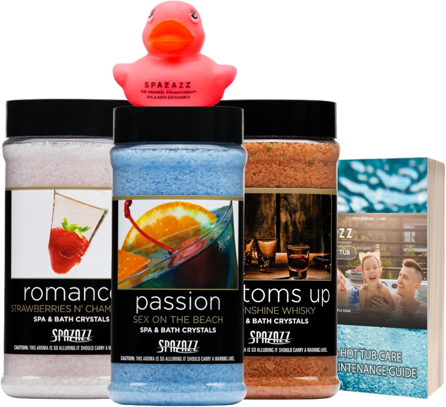 Spazazz Hot Tub Aromatherapy Set the Mood Gift Bundle &ndash; Three 17 Oz Bath Salts in Bottoms Up, Passion & Romance with Rubber Duck & Hot Tub Care Ebook image number 6