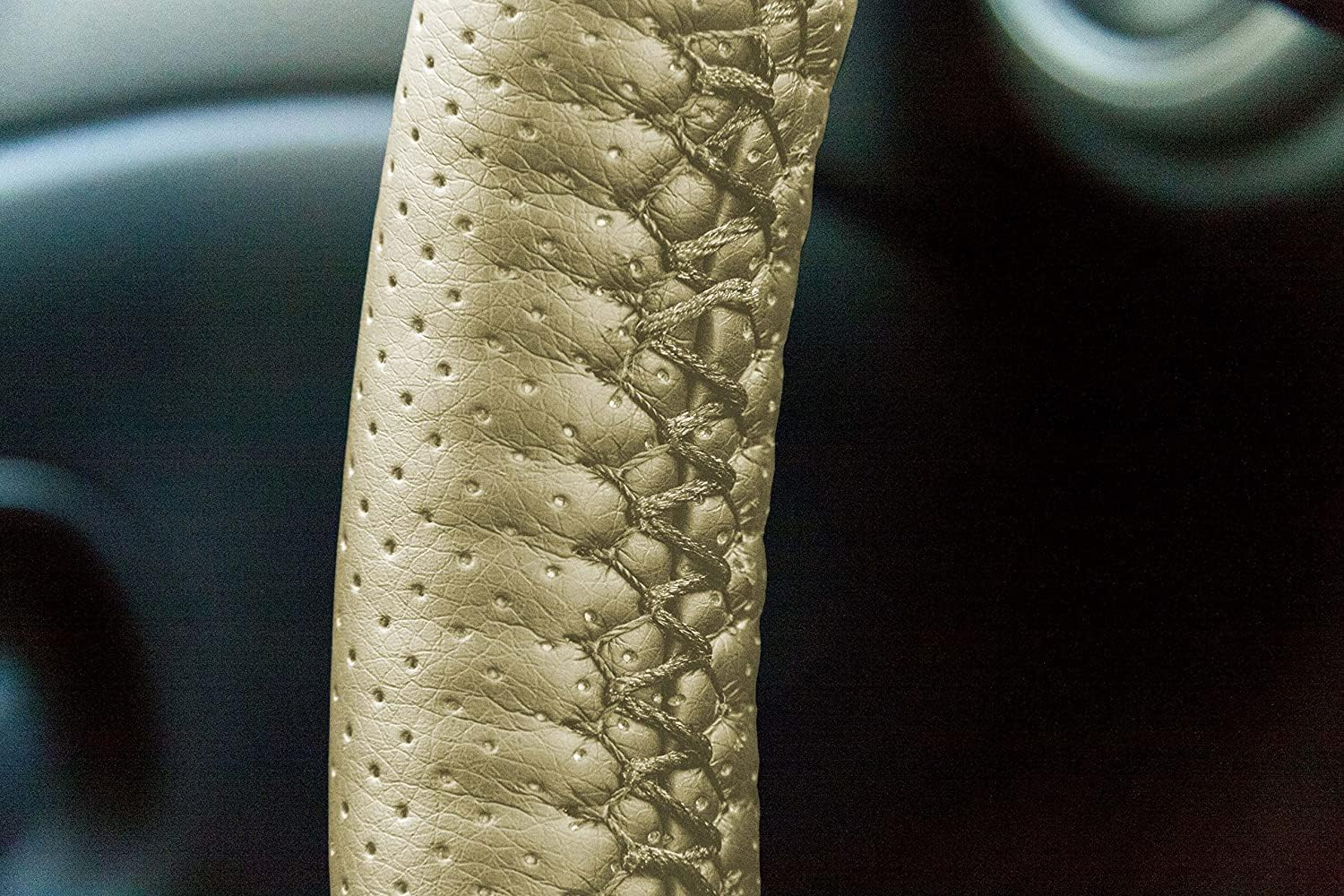 PU Leather Steering Wheel Cover Lace-Up - DIY Stitching, Stitch on Wrap, Universal Fit for 38 Cm Car, Truck, SUV, Pickup, Boat Wheels, Soft Padding, DIY Stitching Kit with Needle and Thread image number 2