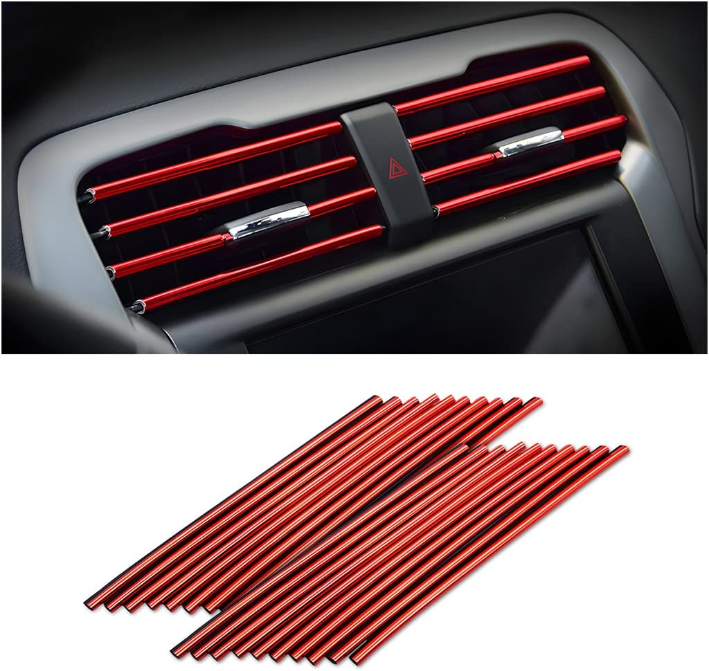 20 Pieces Car Air Conditioner Decoration Strip for Vent Outlet, Universal Waterproof Bendable Air Vent Outlet Trim Decoration, Suitable for Most Air Vent Outlet, Car Interior Accessories (Red) image number 3