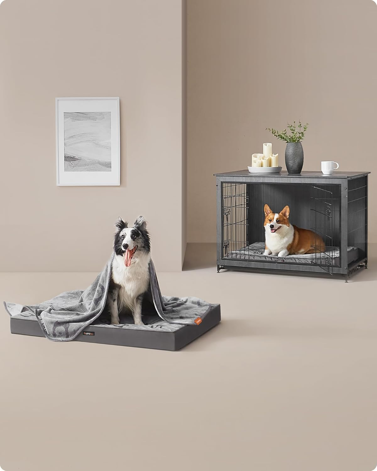 Feandrea Orthopedic Dog Bed, Large Washable Dog Bed Mattress for Dog Crate, Double-Sided Egg Crate Foam Pet Bed with Waterproof Removable Cover, Side Handle, XL, 105 X 73 X 10 Cm, Dove Grey PGW243G01 image number 2