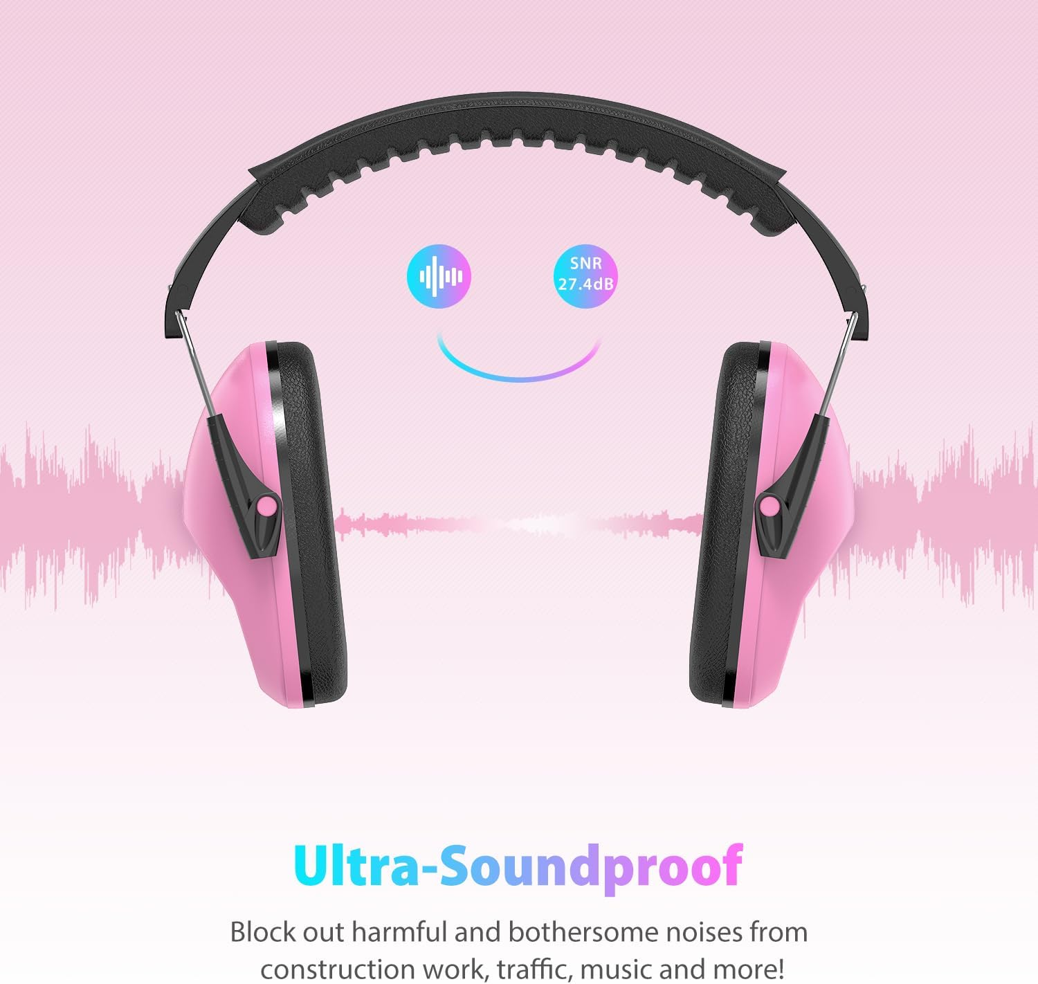 Dr.Meter Ear Muffs for Noise Reduction 27NRR Noise Cancelling Headphones for Kids with Adjustable Head Band, EM100 Hearing Protection Earmuffs for Football Game, Concerts, Air Shows, Fireworks image number 6