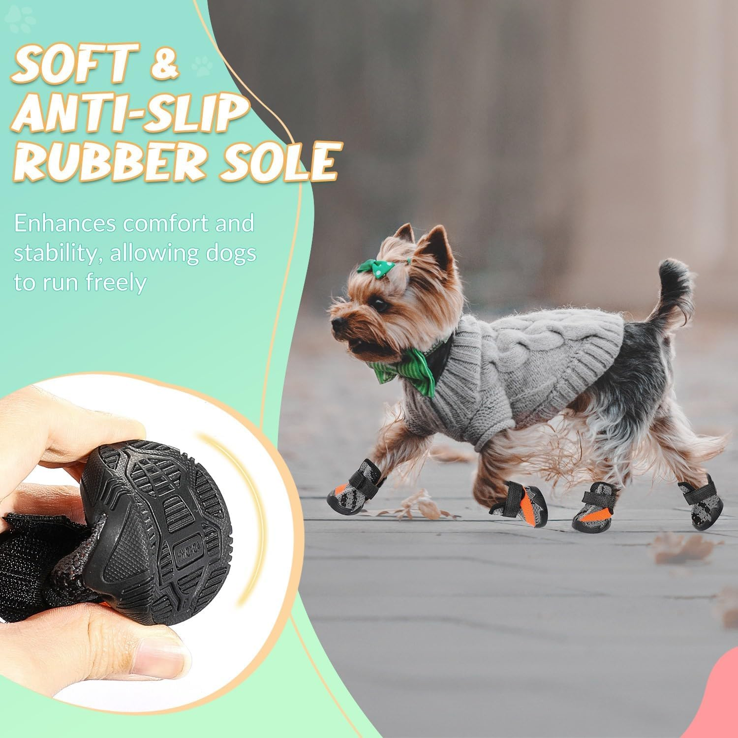 Slowton Dog Shoes for Small Dogs - 4PCS Breathable Dog Boots & Paw Protectors for Summer Hot Pavement with Rugged Anti-Slip Soles for Walking Running Hiking image number 6